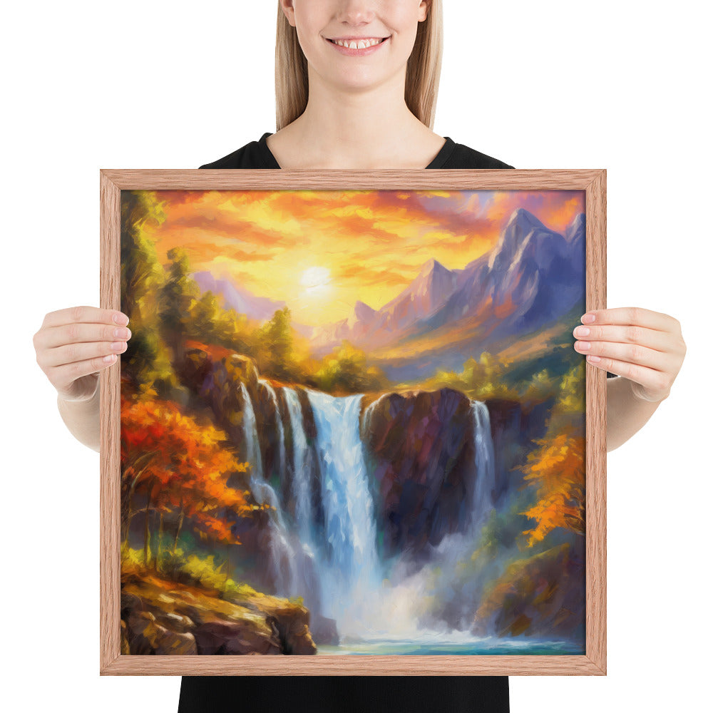 waterfall, waterfalls, nature, sunset, mountains, sunset, trees, clouds, art