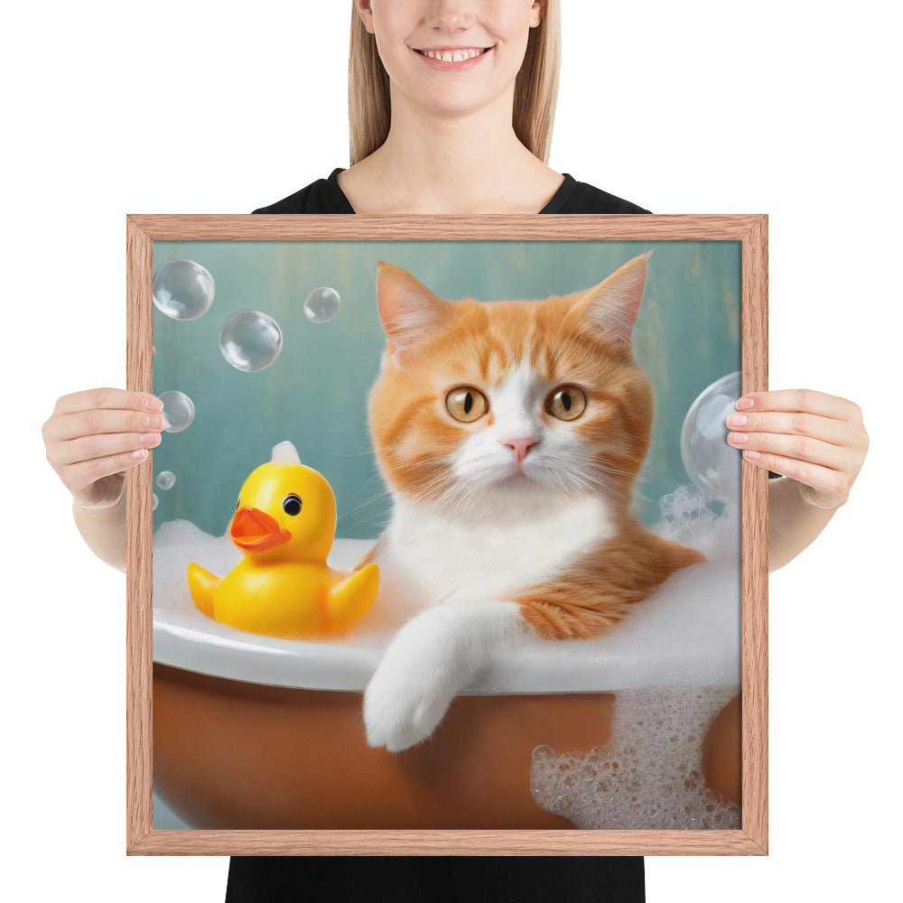 Adorable Cat Bubble Bath Framed Fine Art Poster Print - Perfect for Cat Lovers, Pet Enthusiasts, Kids, And Home Décor - Cute &amp; Funny Design