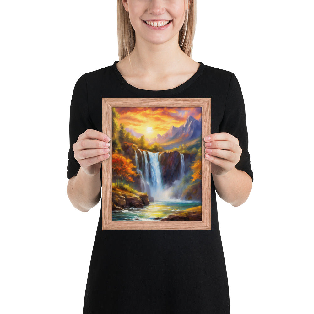 waterfall, waterfalls, nature, sunset, mountains, sunset, trees, clouds, art