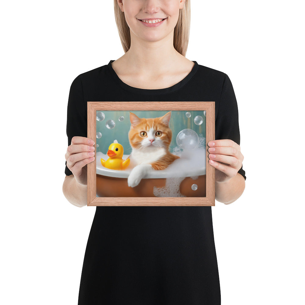 Adorable Cat Bubble Bath Framed Fine Art Poster Print - Perfect for Cat Lovers, Pet Enthusiasts, Kids, And Home Décor - Cute &amp; Funny Design