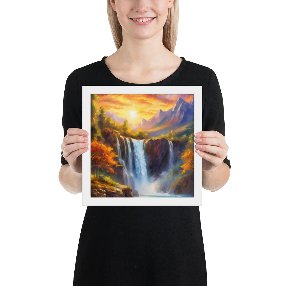waterfall, waterfalls, nature, sunset, mountains, sunset, trees, clouds, art