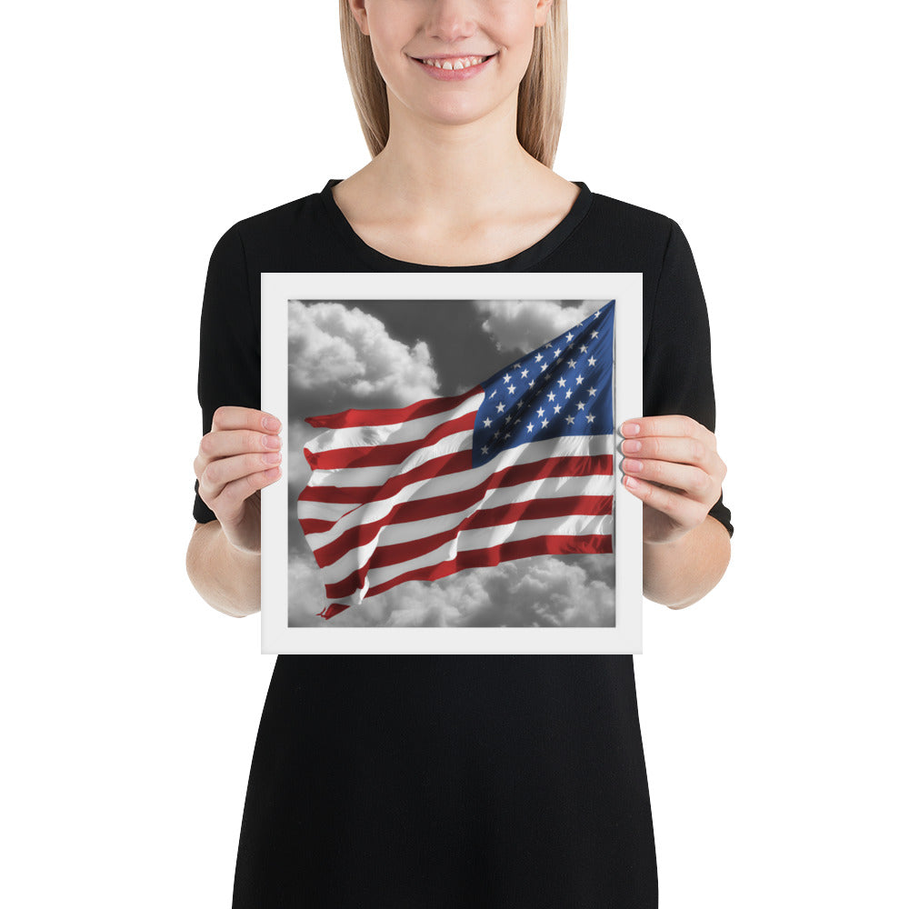 Framed Fine Art Poster Print - Old Glory American Flag With Color Splash Effect - Perfect Gift And Patriotic Wall Décor For Home &amp; Office
