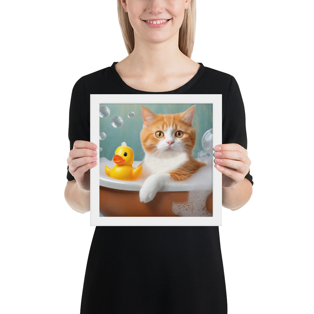Adorable Cat Bubble Bath Framed Fine Art Poster Print - Perfect for Cat Lovers, Pet Enthusiasts, Kids, And Home Décor - Cute &amp; Funny Design