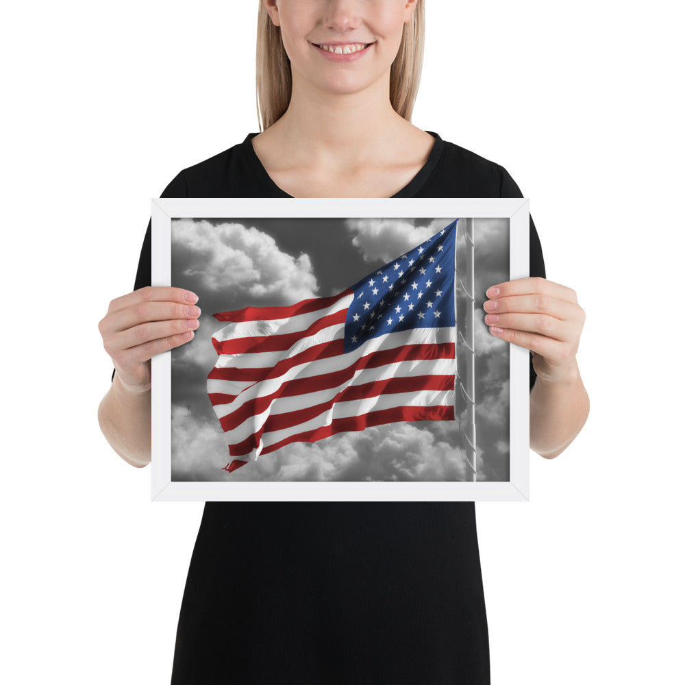 Framed Fine Art Poster Print - Old Glory American Flag With Color Splash Effect - Perfect Gift And Patriotic Wall Décor For Home &amp; Office