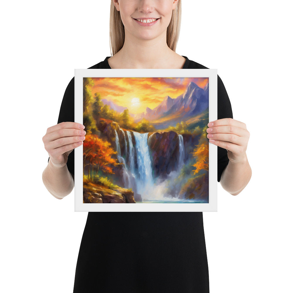 waterfall, waterfalls, nature, sunset, mountains, sunset, trees, clouds, art