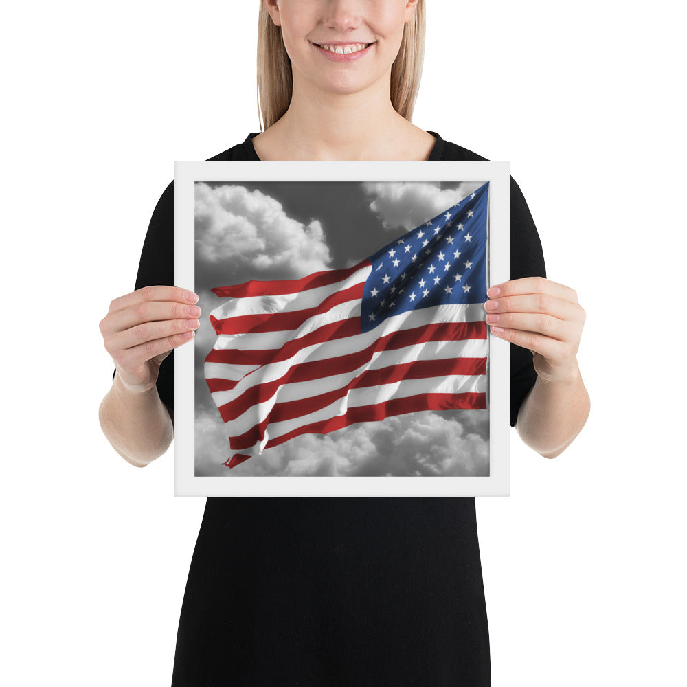 Framed Fine Art Poster Print - Old Glory American Flag With Color Splash Effect - Perfect Gift And Patriotic Wall Décor For Home &amp; Office