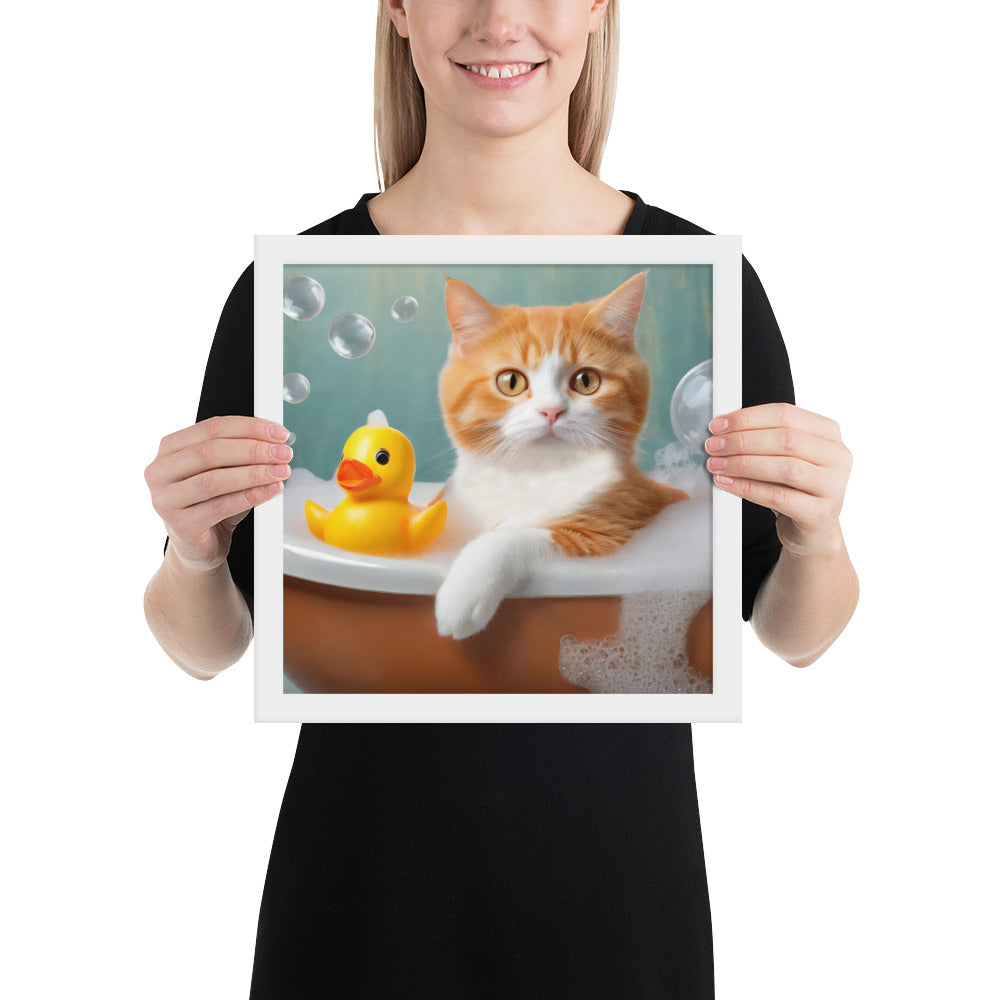 Adorable Cat Bubble Bath Framed Fine Art Poster Print - Perfect for Cat Lovers, Pet Enthusiasts, Kids, And Home Décor - Cute &amp; Funny Design