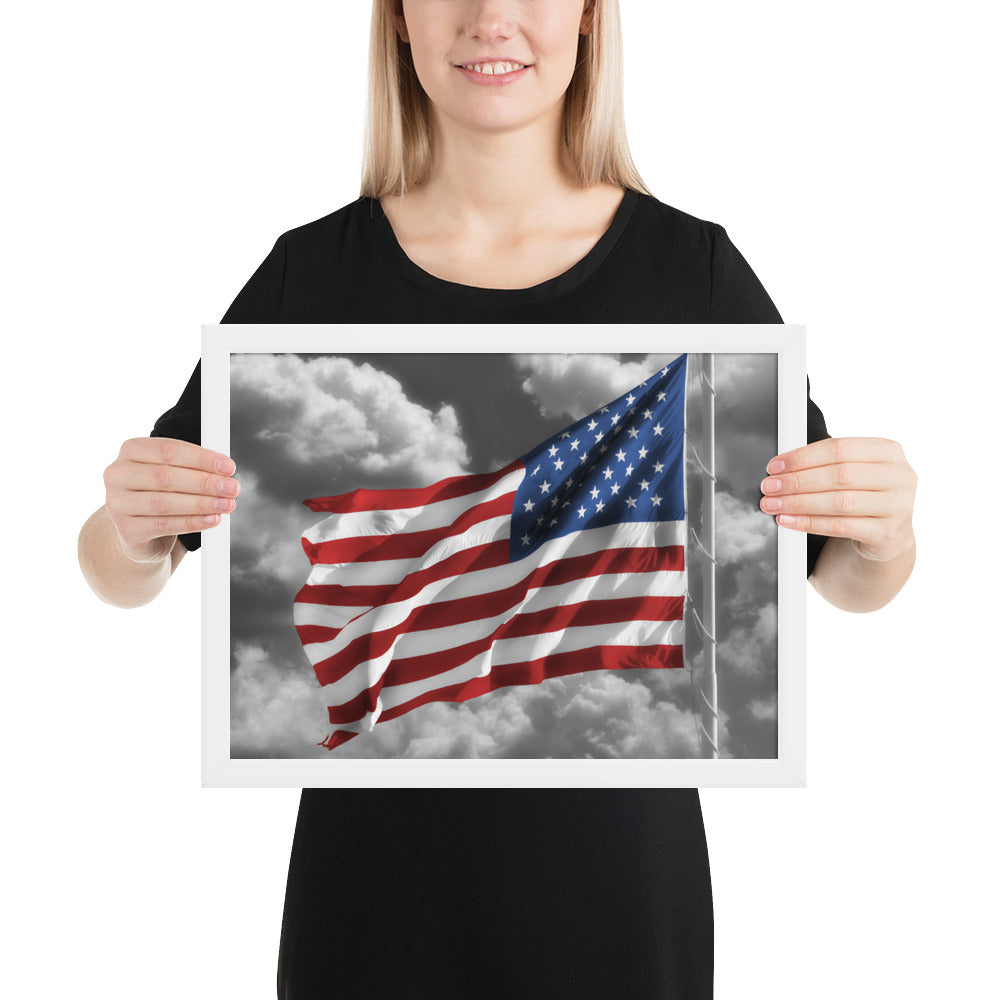 Framed Fine Art Poster Print - Old Glory American Flag With Color Splash Effect - Perfect Gift And Patriotic Wall Décor For Home &amp; Office
