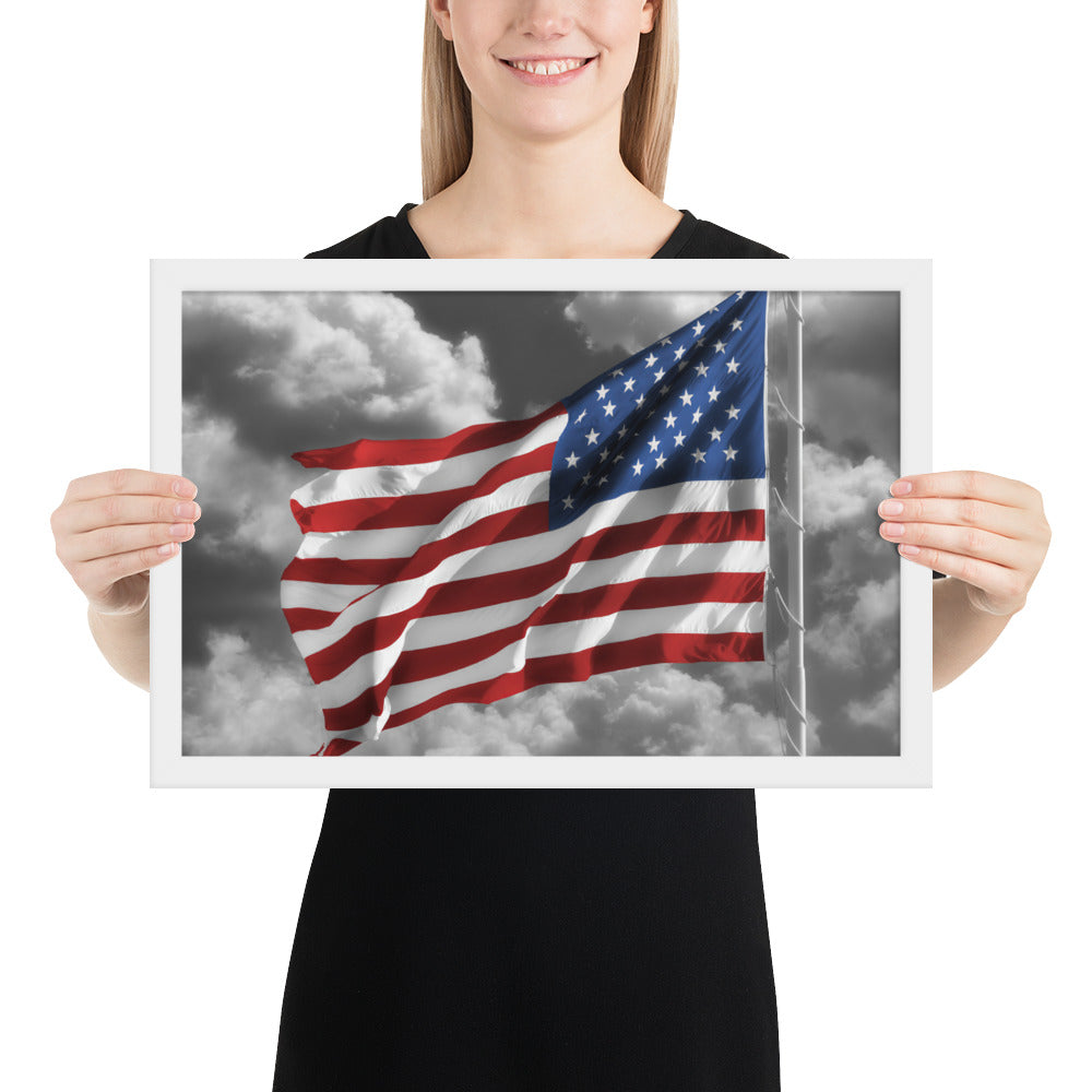 Framed Fine Art Poster Print - Old Glory American Flag With Color Splash Effect - Perfect Gift And Patriotic Wall Décor For Home &amp; Office