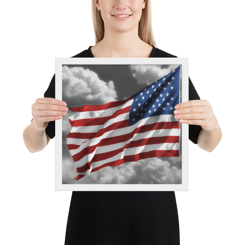 Framed Fine Art Poster Print - Old Glory American Flag With Color Splash Effect - Perfect Gift And Patriotic Wall Décor For Home &amp; Office