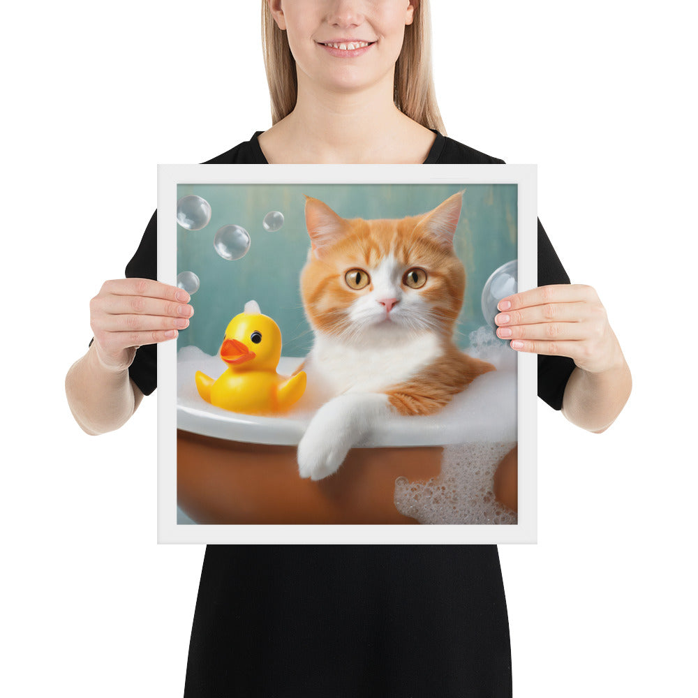 Adorable Cat Bubble Bath Framed Fine Art Poster Print - Perfect for Cat Lovers, Pet Enthusiasts, Kids, And Home Décor - Cute &amp; Funny Design