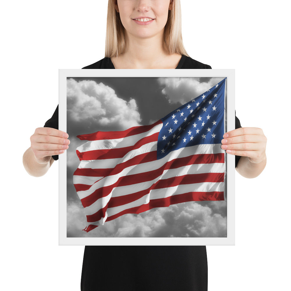 Framed Fine Art Poster Print - Old Glory American Flag With Color Splash Effect - Perfect Gift And Patriotic Wall Décor For Home &amp; Office