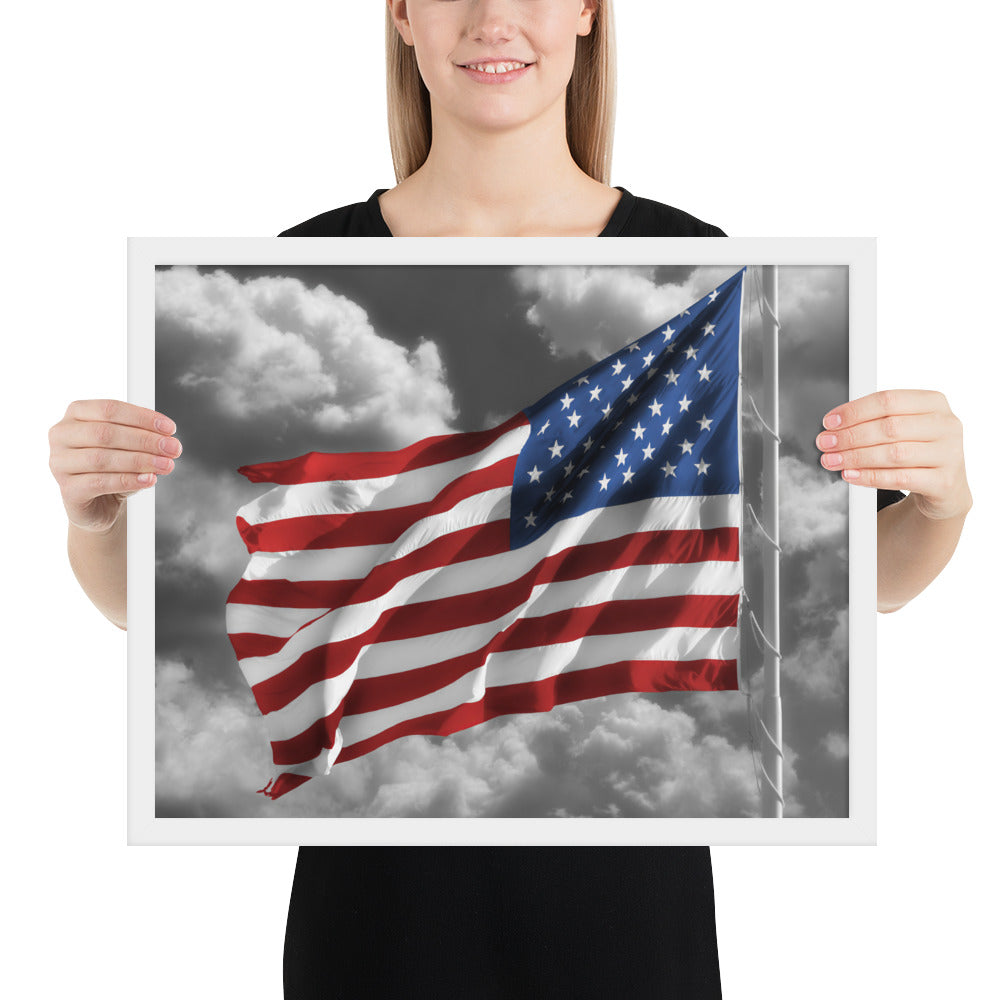 Framed Fine Art Poster Print - Old Glory American Flag With Color Splash Effect - Perfect Gift And Patriotic Wall Décor For Home &amp; Office
