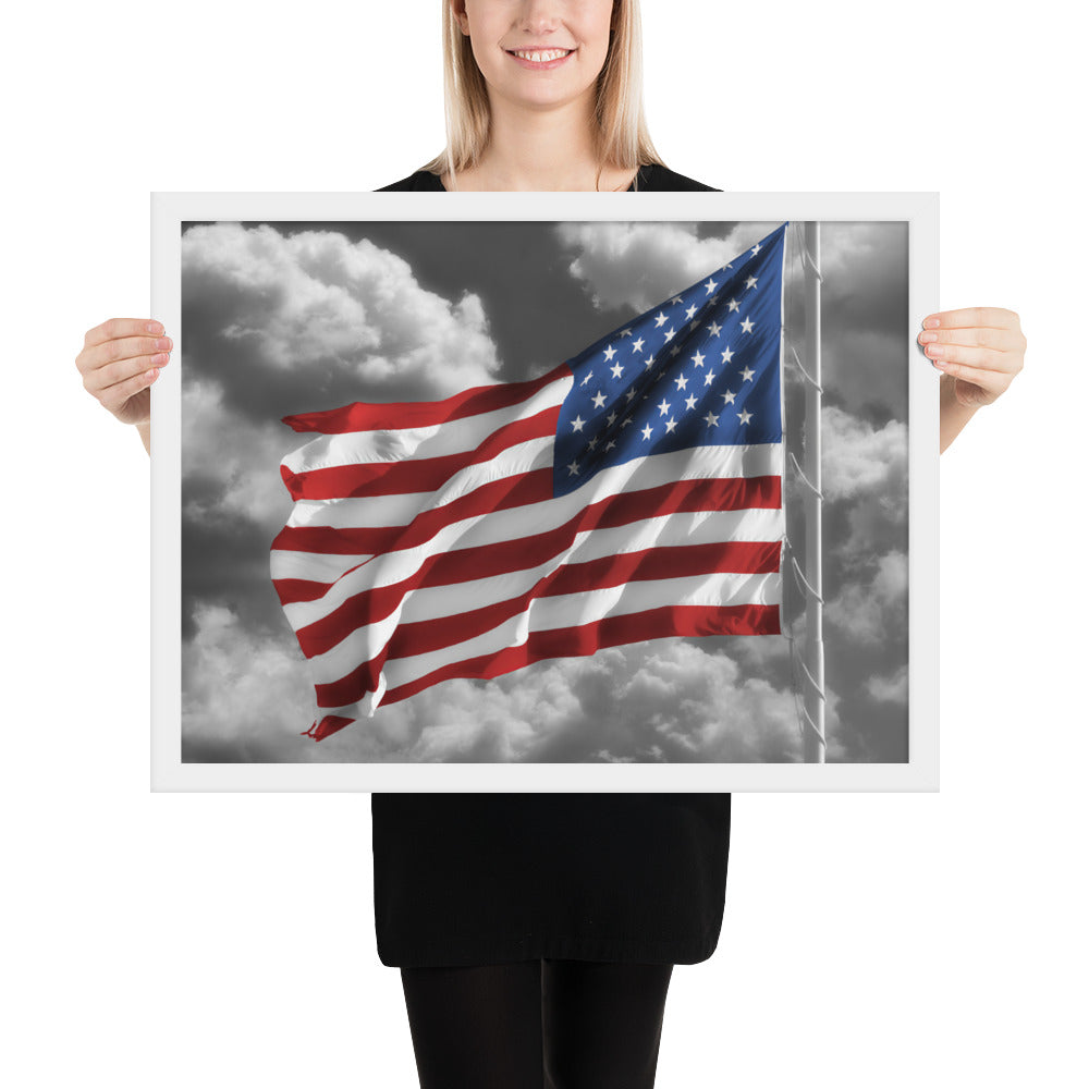 Framed Fine Art Poster Print - Old Glory American Flag With Color Splash Effect - Perfect Gift And Patriotic Wall Décor For Home &amp; Office