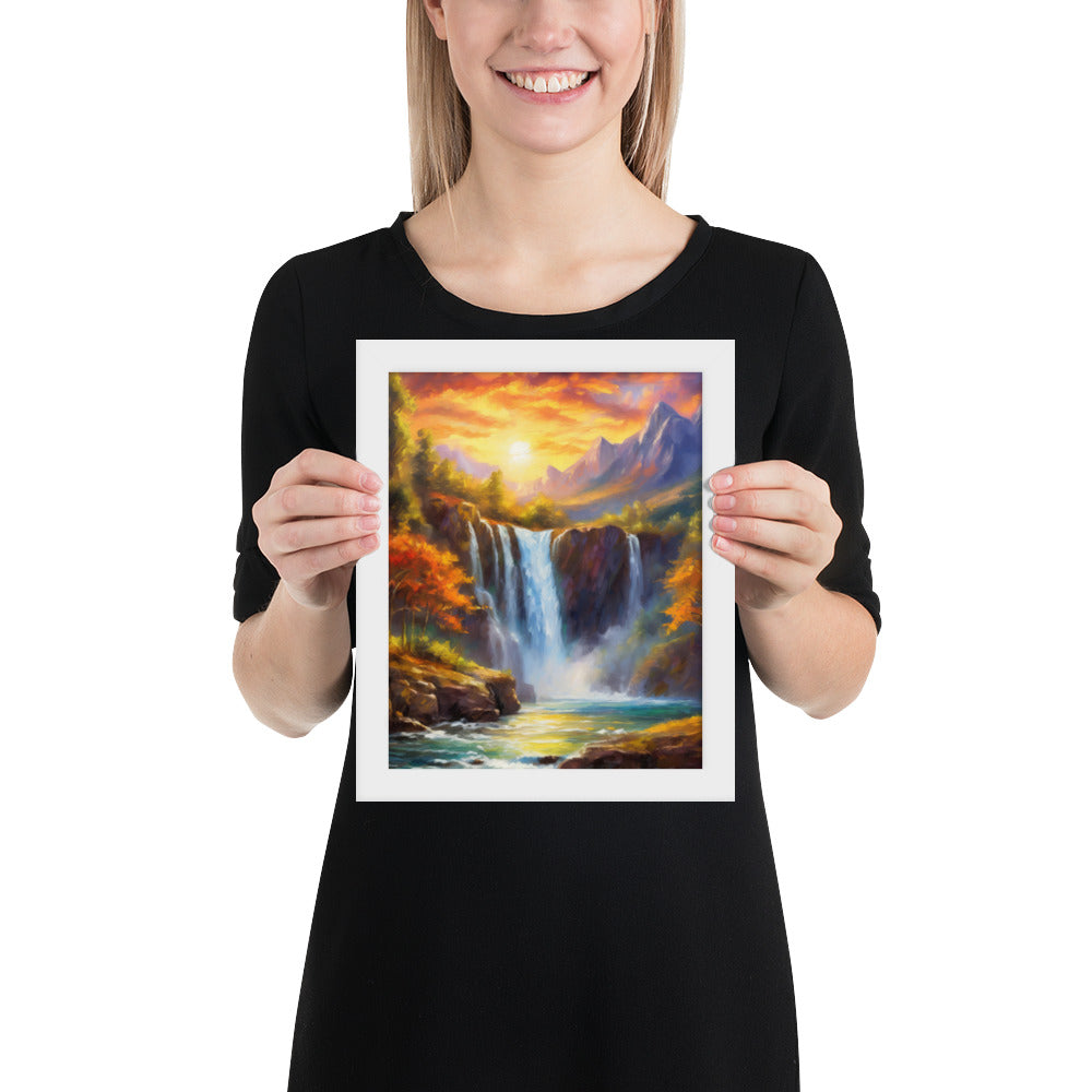 waterfall, waterfalls, nature, sunset, mountains, sunset, trees, clouds, art
