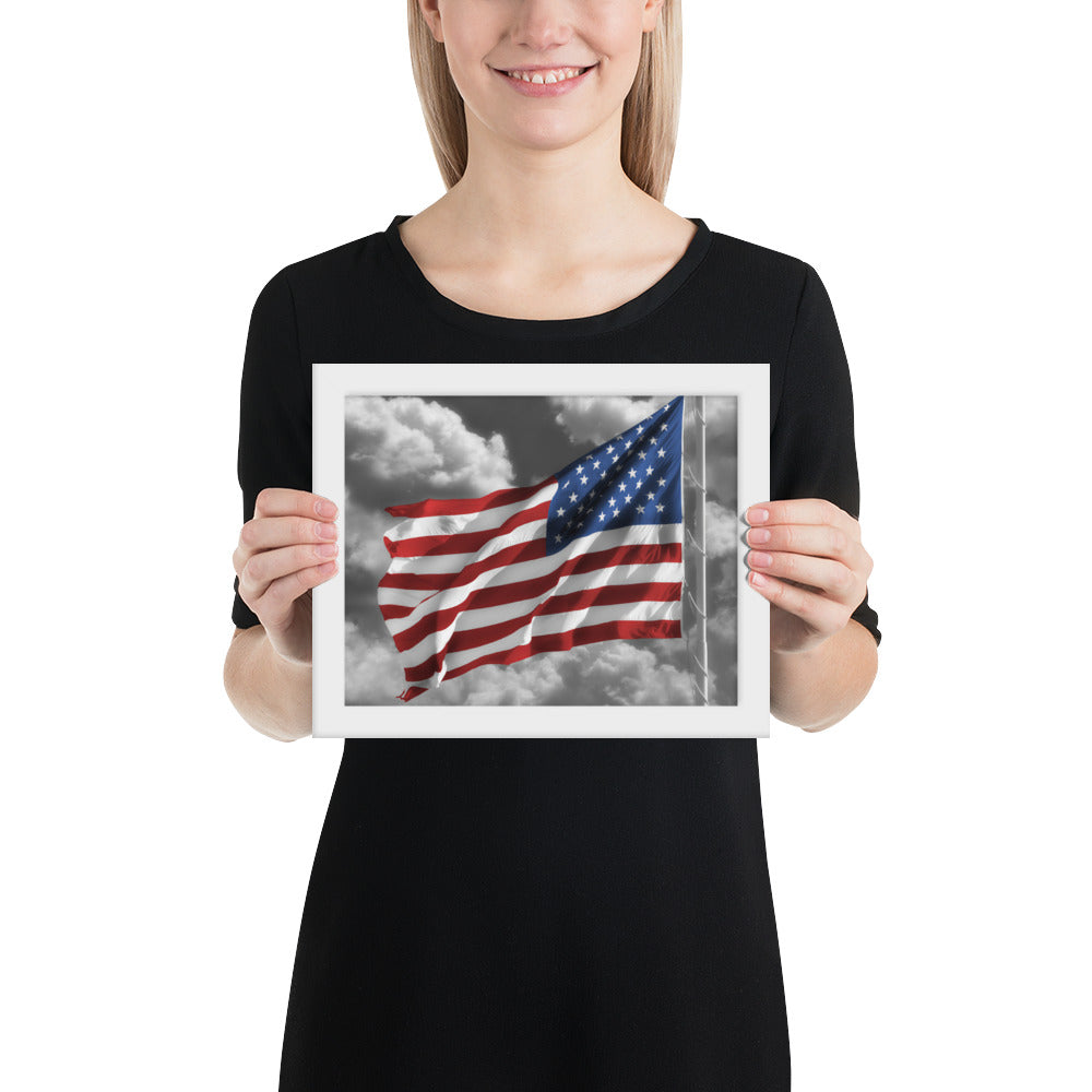 Framed Fine Art Poster Print - Old Glory American Flag With Color Splash Effect - Perfect Gift And Patriotic Wall Décor For Home &amp; Office