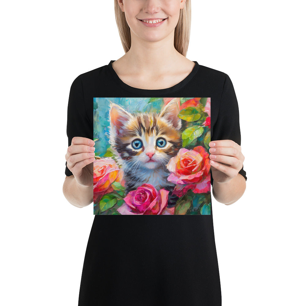 kitten, cat, cats, roses, rose, rose bush, flowers, flower, pets, nature, cute, art,