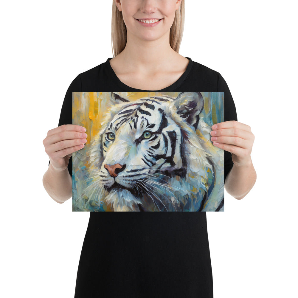 Majestic White Tiger Oil Painting Poster Print - Vibrant, Stylish, Fine Art Gift For Nature &amp; Wildlife Lovers, Home And Office Wall Décor