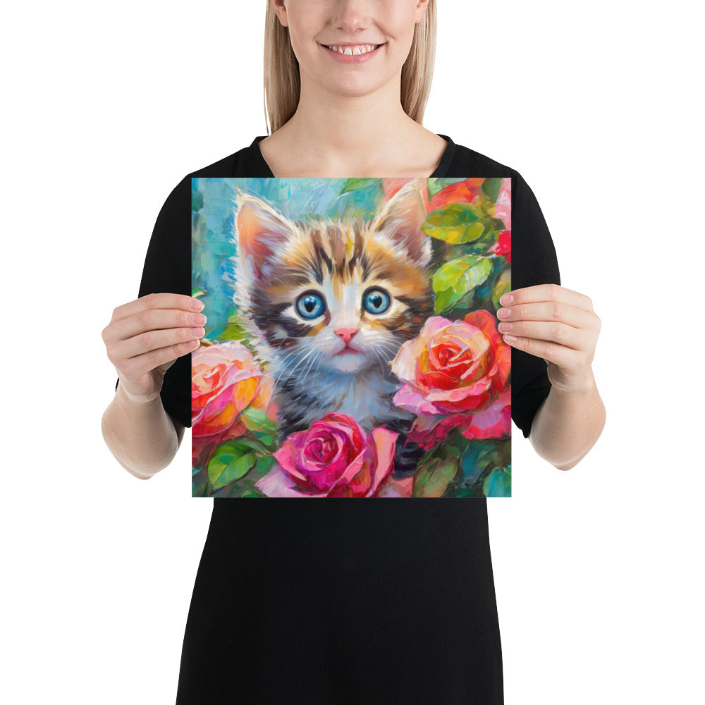 kitten, cat, cats, roses, rose, rose bush, flowers, flower, pets, nature, cute, art,