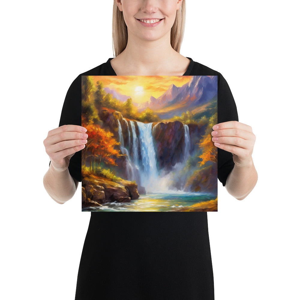 waterfall, waterfalls, trees, mountains, sunset, nature, landscape