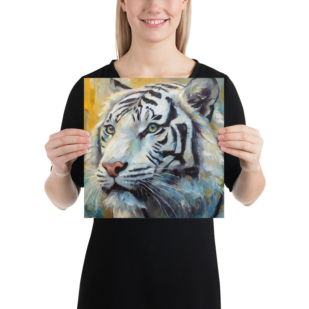 Majestic White Tiger Oil Painting Poster Print - Vibrant, Stylish, Fine Art Gift For Nature &amp; Wildlife Lovers, Home And Office Wall Décor