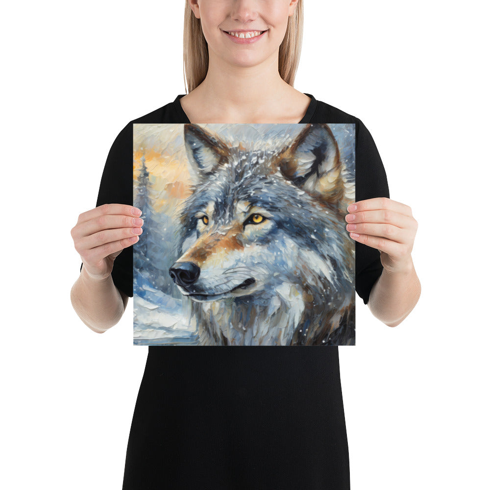 Beautiful Grey Wolf Fine Art Poster Print - Vibrant Oil Painting, Winter Landscape, Great Gift And Home Decor For Nature &amp; Wildlife Lovers