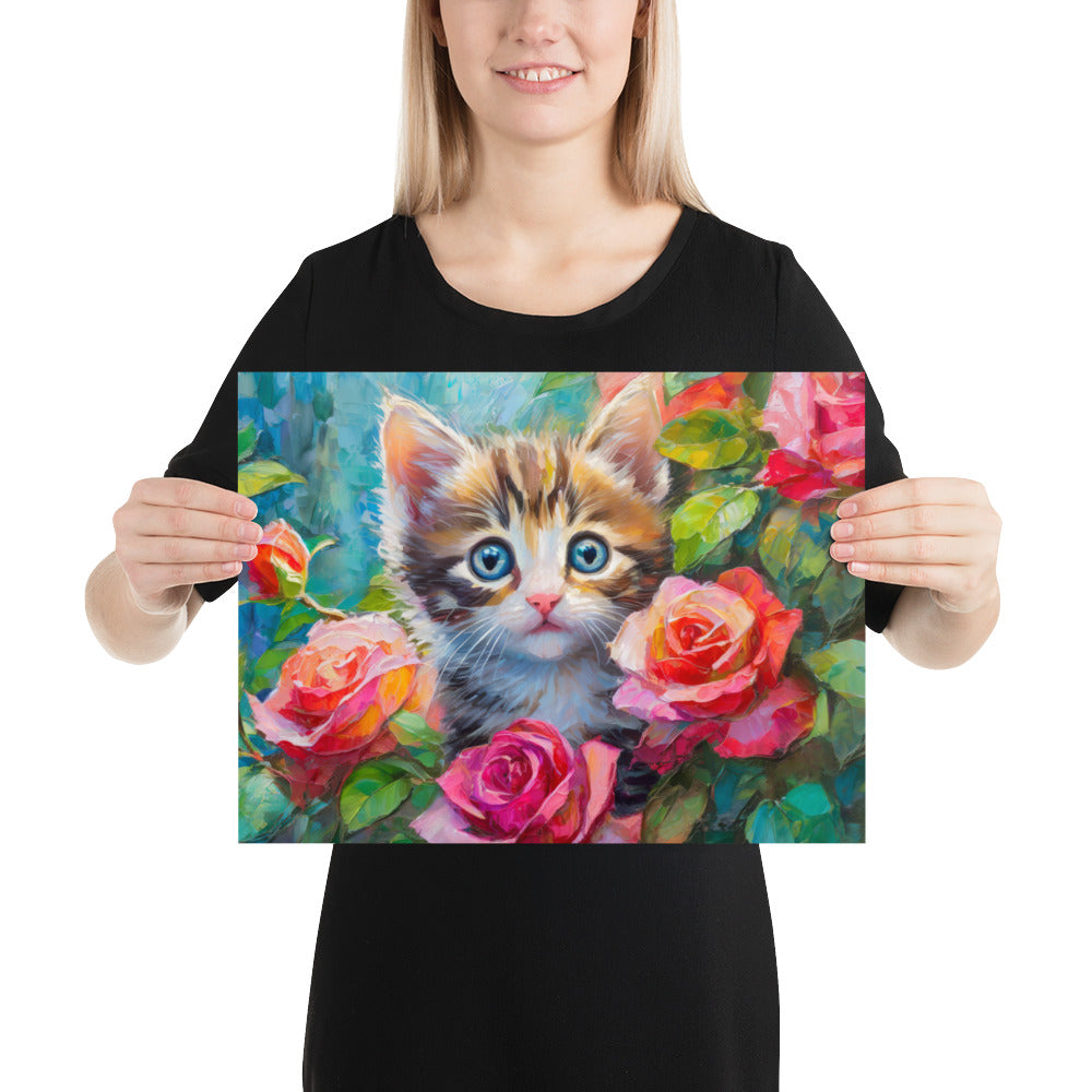 kitten, cat, cats, roses, rose, rose bush, flowers, flower, pets, nature, cute, art,