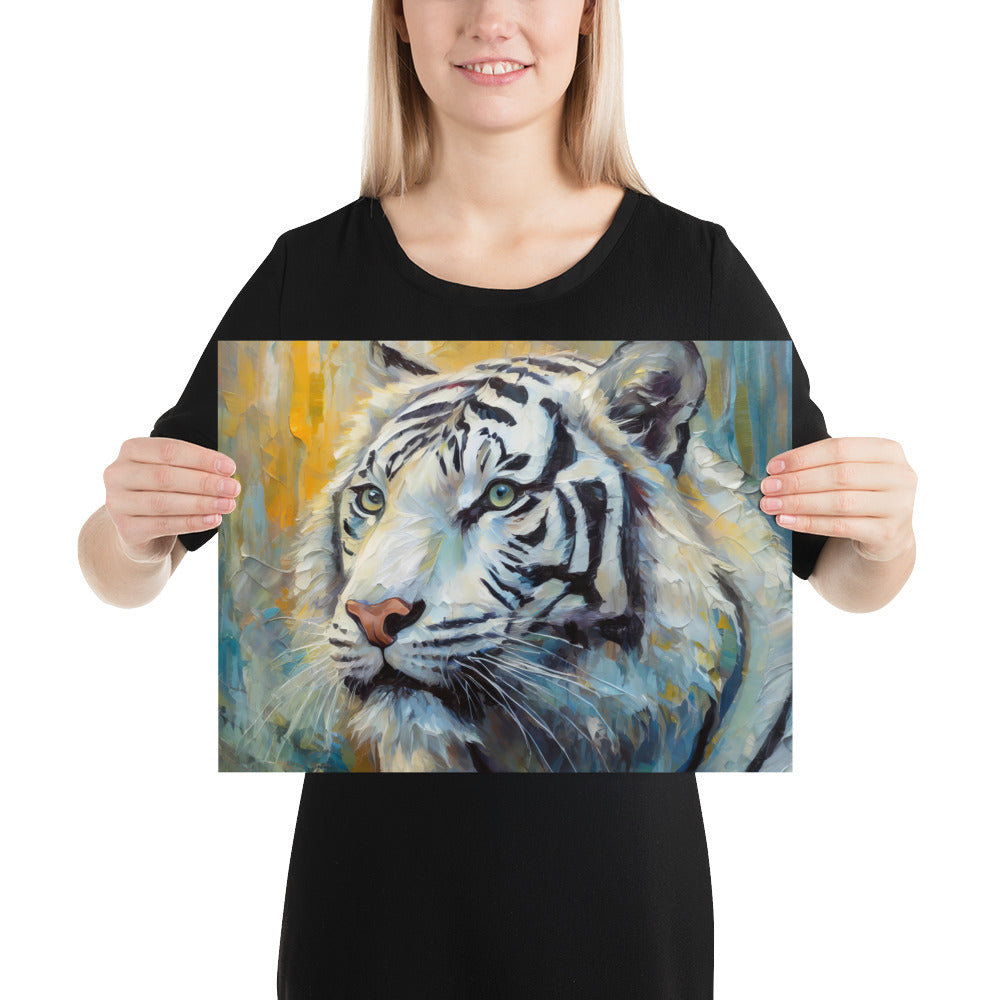 Majestic White Tiger Oil Painting Poster Print - Vibrant, Stylish, Fine Art Gift For Nature &amp; Wildlife Lovers, Home And Office Wall Décor