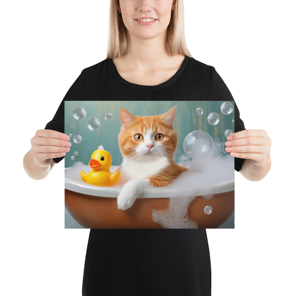 Adorable Cat Bubble Bath Fine Art Poster Print - Perfect for Cat Lovers, Pet Enthusiasts, Kids, and Home Décor - Cute and Whimsical Design