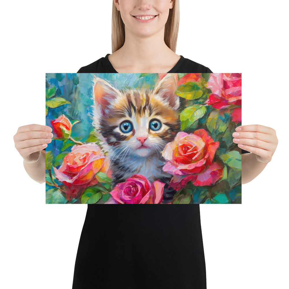 kitten, cat, cats, roses, rose, rose bush, flowers, flower, pets, nature, cute, art,