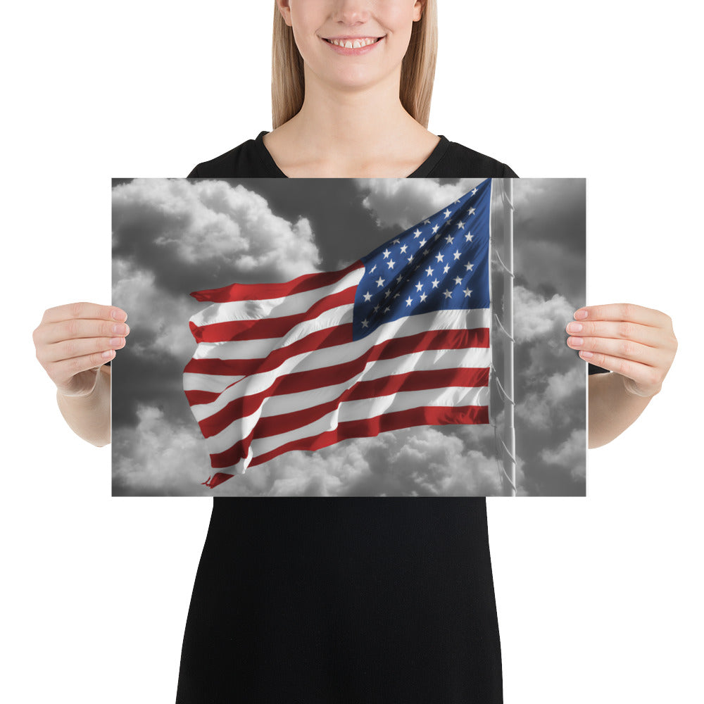 Fine Art Poster Print - Old Glory American Flag With Color Splash Effect - Stylish Home &amp; Office Wall Décor, Perfect Gift For Fourth Of July
