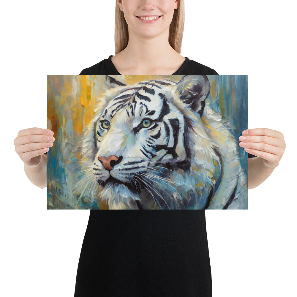 Majestic White Tiger Oil Painting Poster Print - Vibrant, Stylish, Fine Art Gift For Nature &amp; Wildlife Lovers, Home And Office Wall Décor