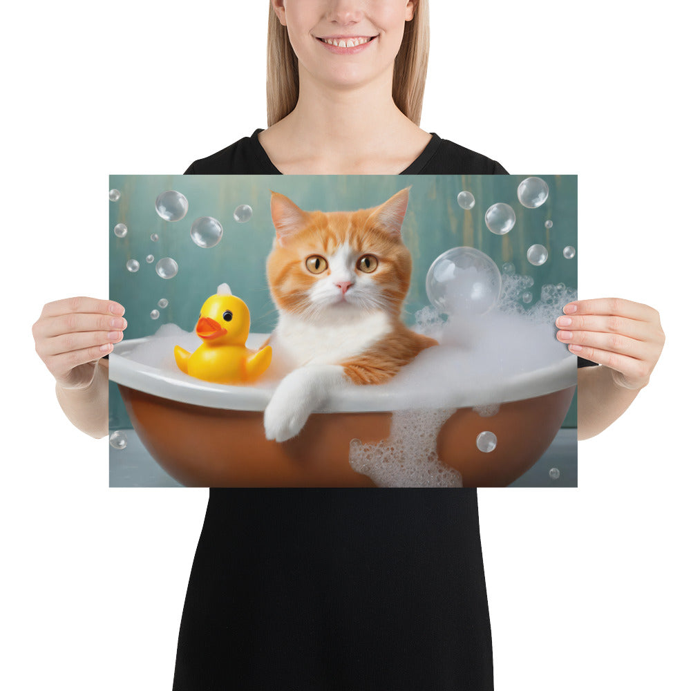 Adorable Cat Bubble Bath Fine Art Poster Print - Perfect for Cat Lovers, Pet Enthusiasts, Kids, and Home Décor - Cute and Whimsical Design