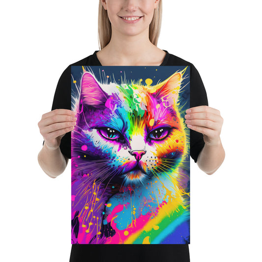 Pop Art Cat Poster - Colorful Psychedelic Wall Art - Rainbow Colors, Perfect For Dorms, Kids & Teen Bedrooms, And Alternative Art Lovers