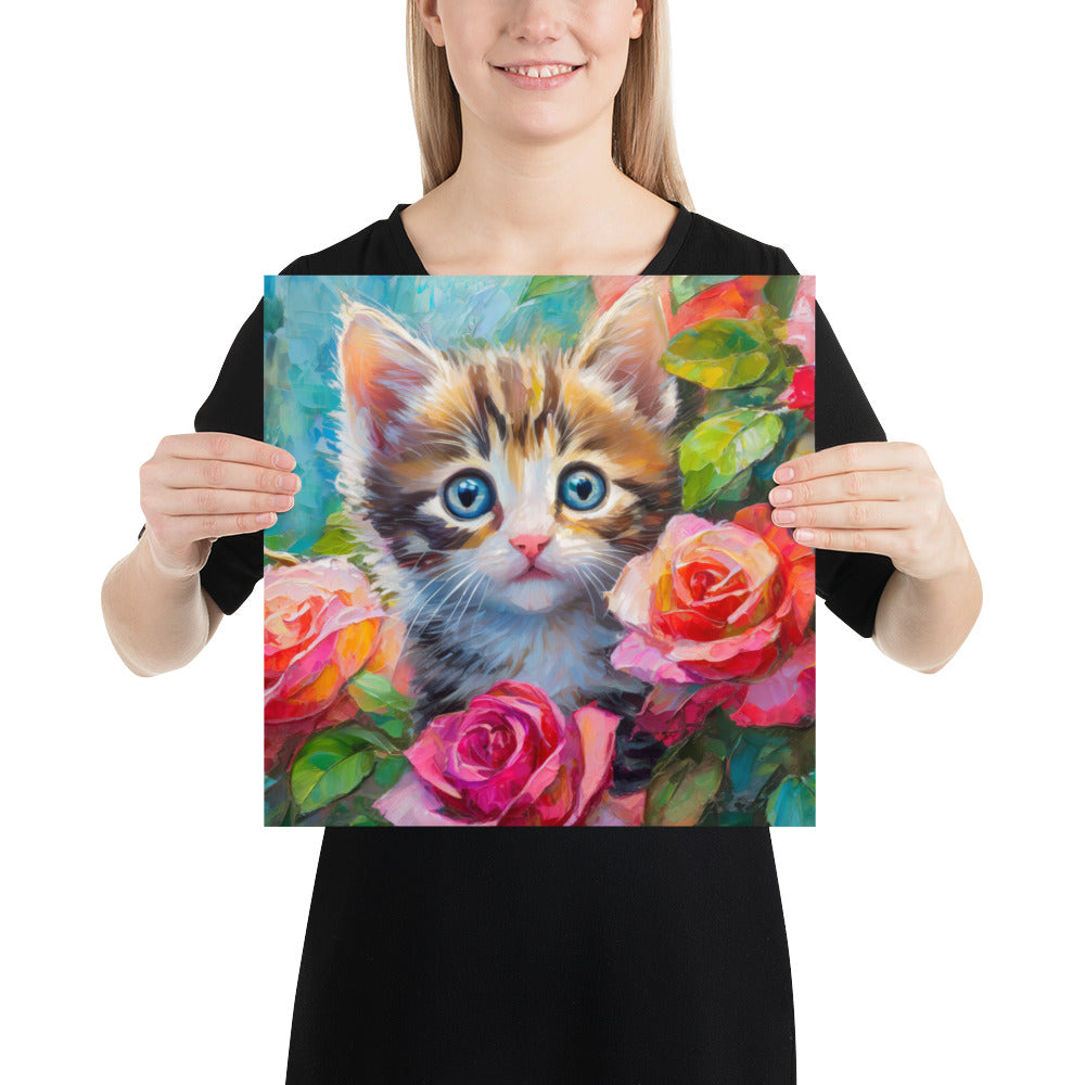 kitten, cat, cats, roses, rose, rose bush, flowers, flower, pets, nature, cute, art,