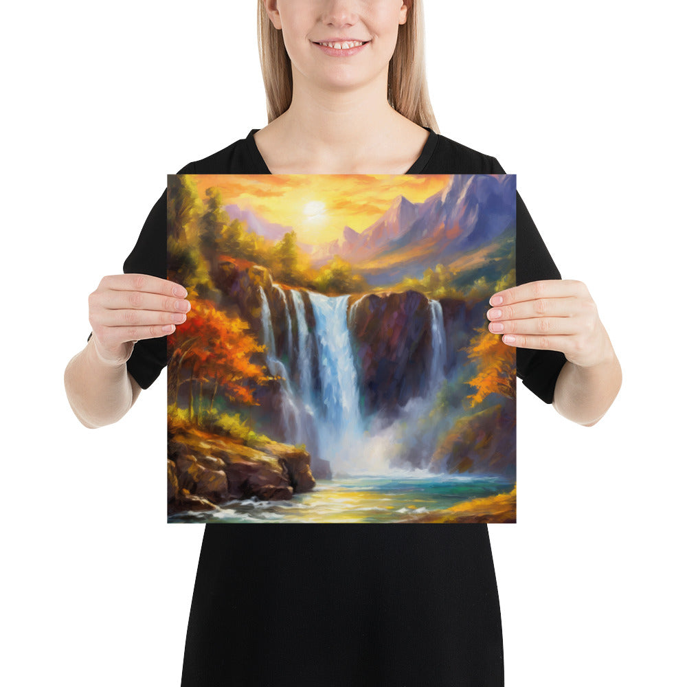 waterfall, waterfalls, trees, mountains, sunset, nature, landscape