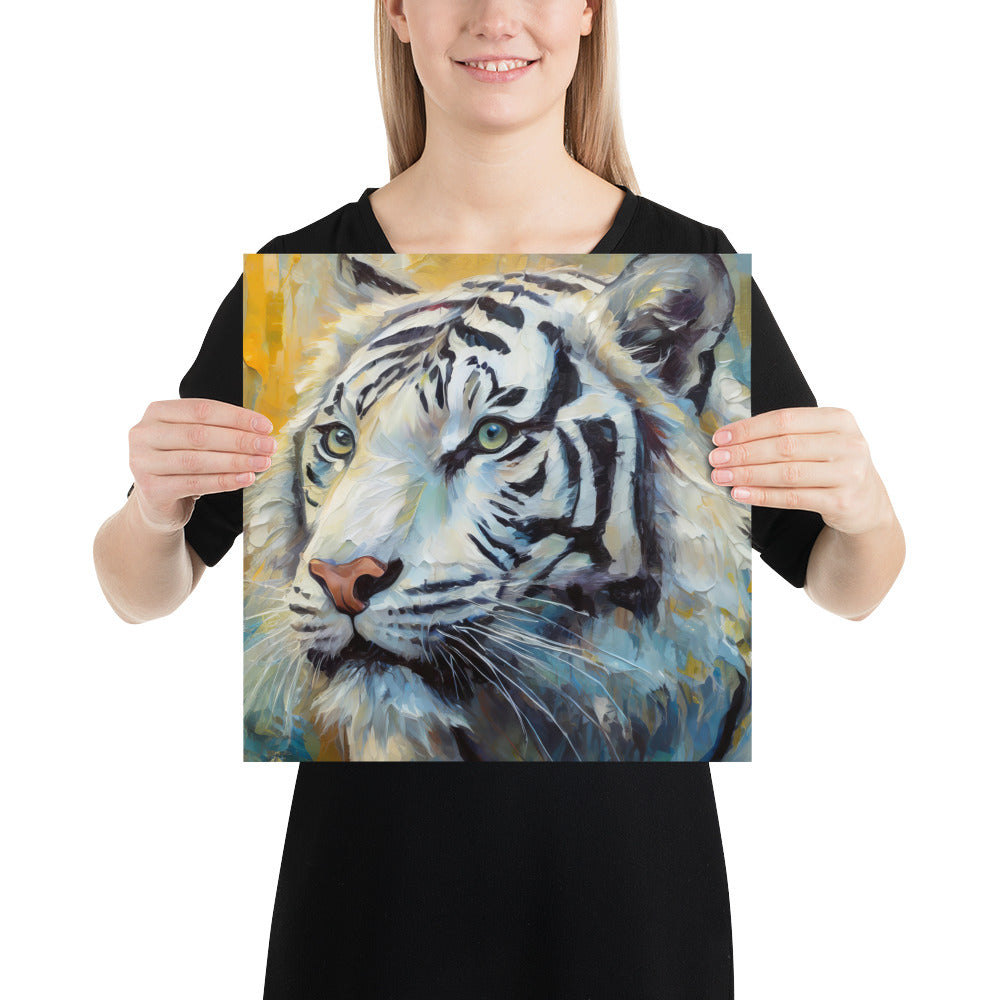 Majestic White Tiger Oil Painting Poster Print - Vibrant, Stylish, Fine Art Gift For Nature &amp; Wildlife Lovers, Home And Office Wall Décor