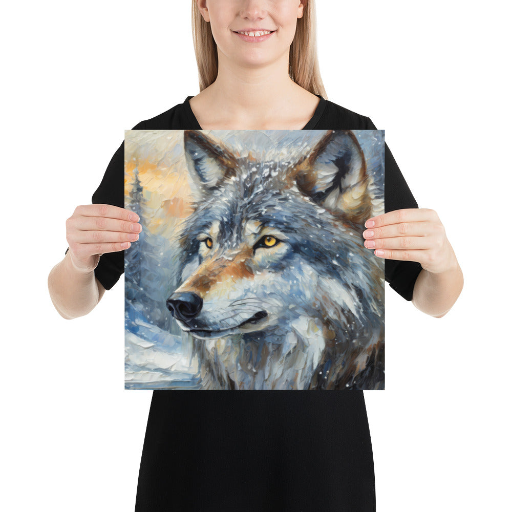 Beautiful Grey Wolf Fine Art Poster Print - Vibrant Oil Painting, Winter Landscape, Great Gift And Home Decor For Nature &amp; Wildlife Lovers