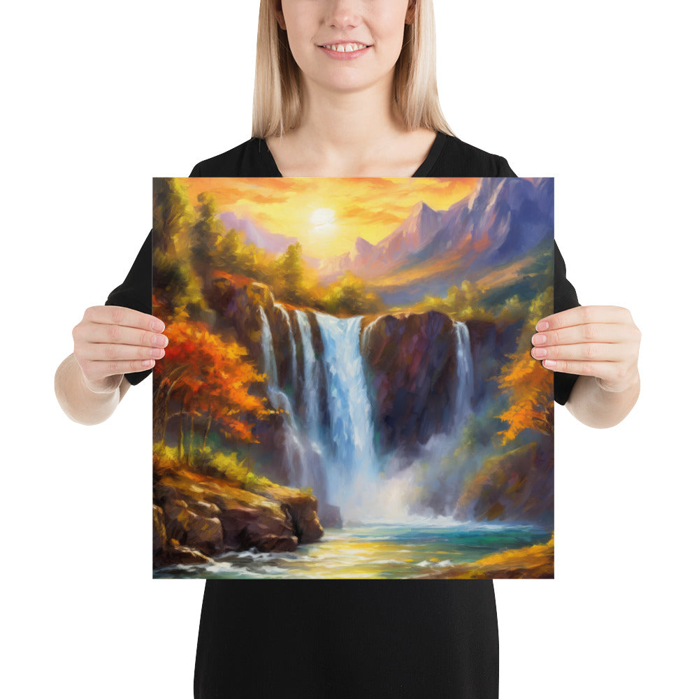 waterfall, waterfalls, trees, mountains, sunset, nature, landscape