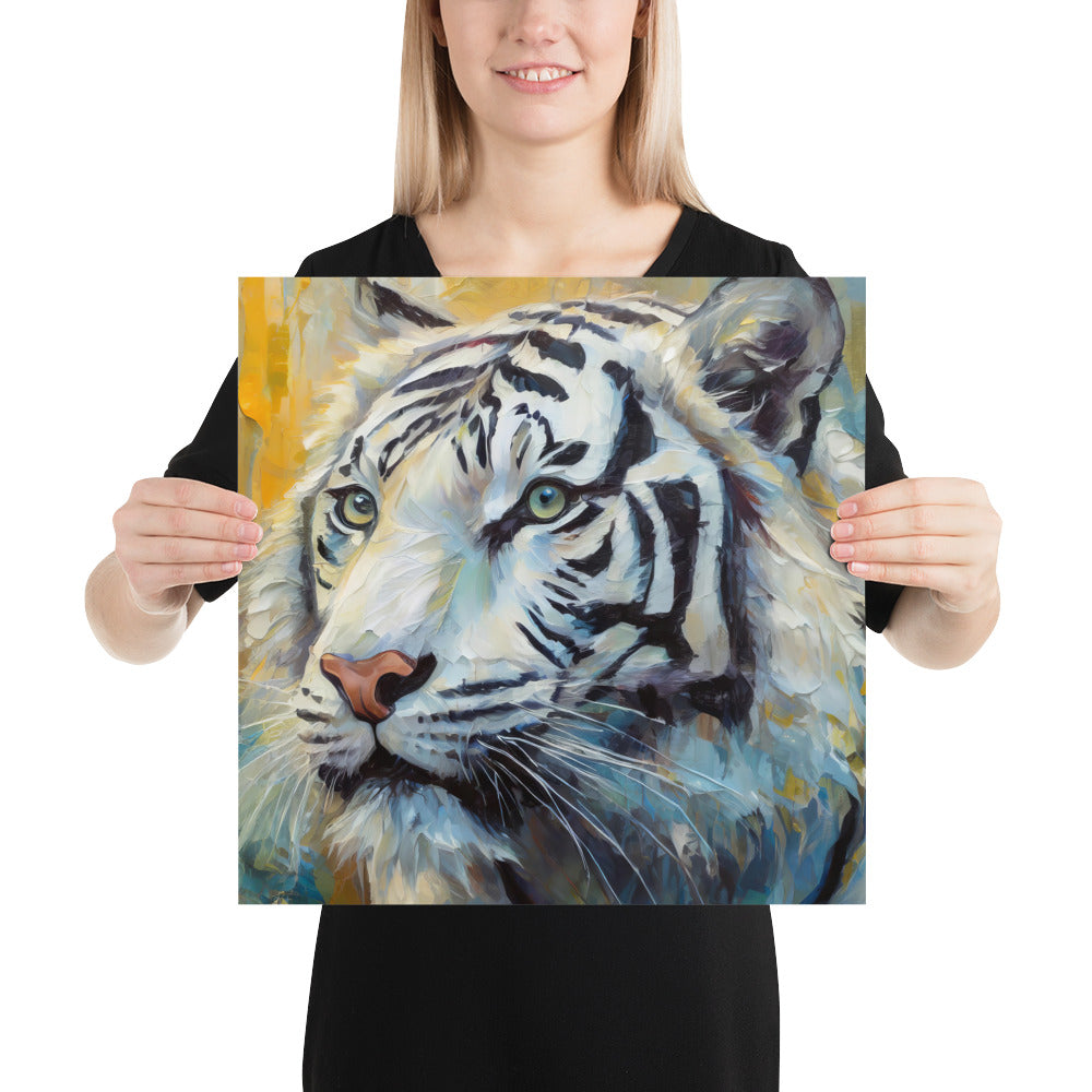 Majestic White Tiger Oil Painting Poster Print - Vibrant, Stylish, Fine Art Gift For Nature &amp; Wildlife Lovers, Home And Office Wall Décor