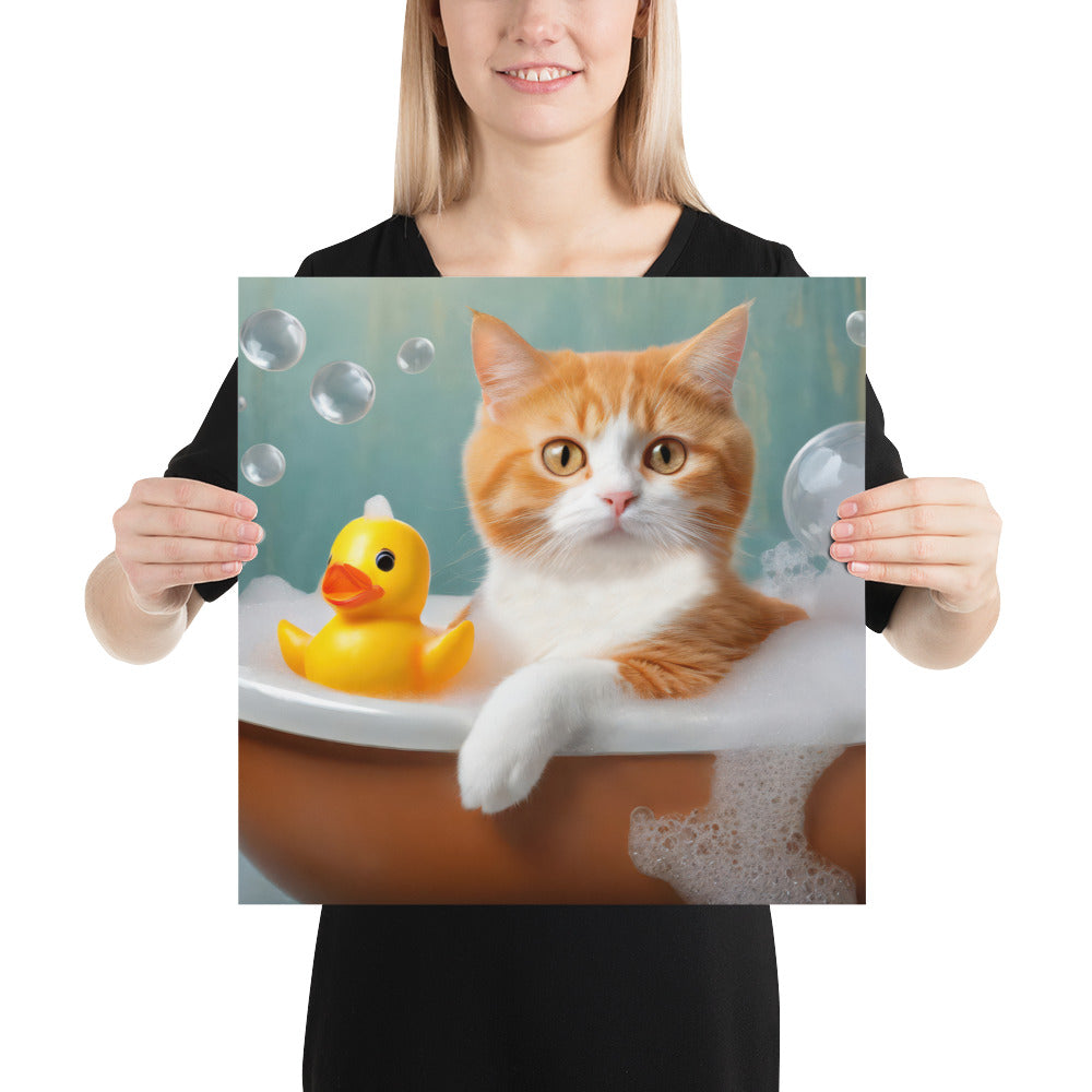 Adorable Cat Bubble Bath Fine Art Poster Print - Perfect for Cat Lovers, Pet Enthusiasts, Kids, and Home Décor - Cute and Whimsical Design