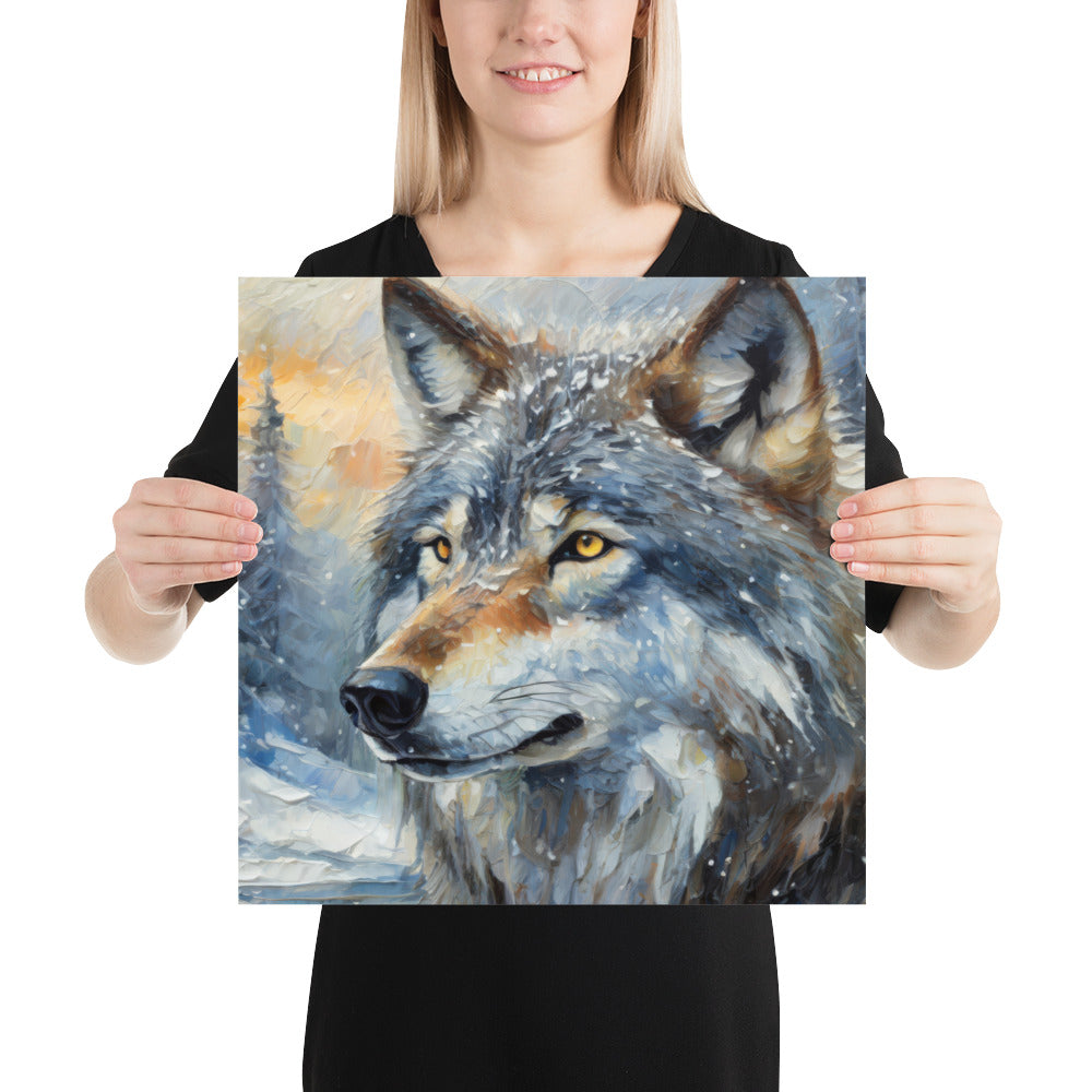 Beautiful Grey Wolf Fine Art Poster Print - Vibrant Oil Painting, Winter Landscape, Great Gift And Home Decor For Nature &amp; Wildlife Lovers