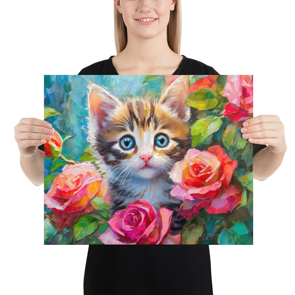 kitten, cat, cats, roses, rose, rose bush, flowers, flower, pets, nature, cute, art,