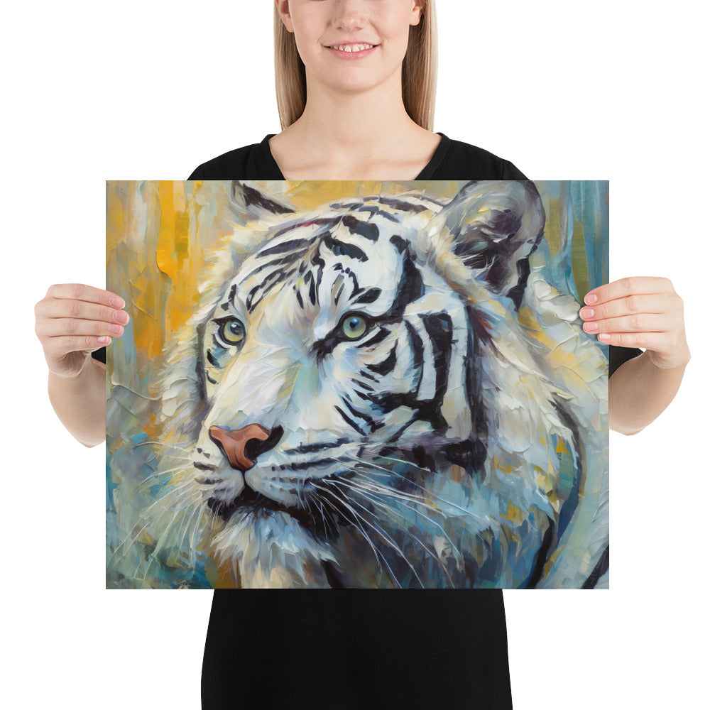 Majestic White Tiger Oil Painting Poster Print - Vibrant, Stylish, Fine Art Gift For Nature &amp; Wildlife Lovers, Home And Office Wall Décor