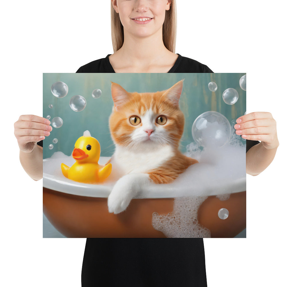 Adorable Cat Bubble Bath Fine Art Poster Print - Perfect for Cat Lovers, Pet Enthusiasts, Kids, and Home Décor - Cute and Whimsical Design
