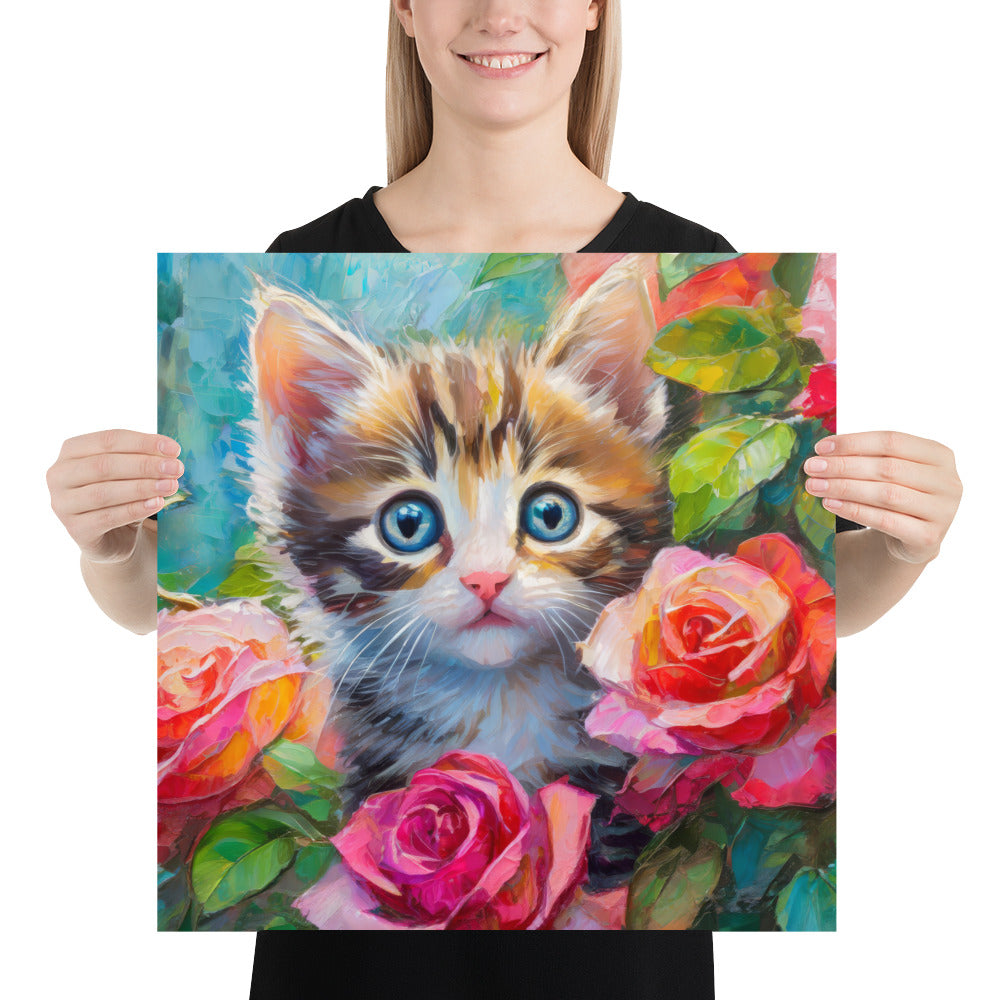kitten, cat, cats, roses, rose, rose bush, flowers, flower, pets, nature, cute, art,