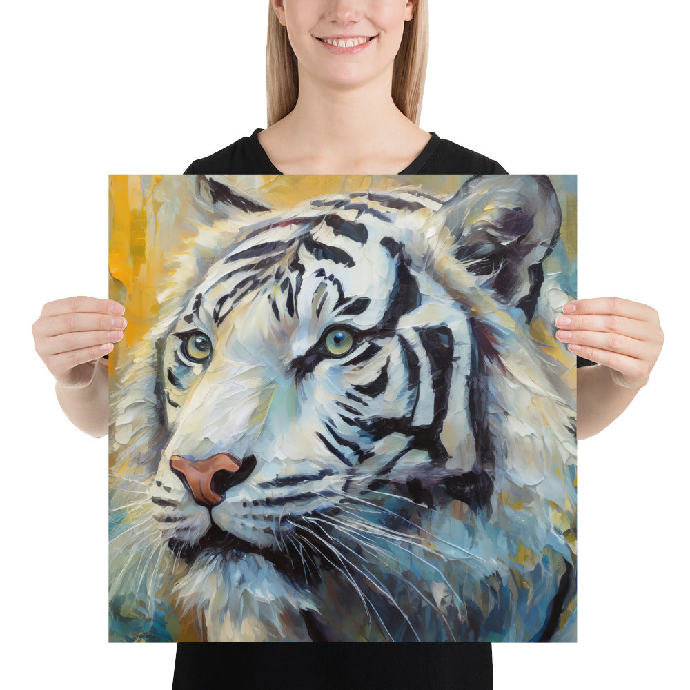 Majestic White Tiger Oil Painting Poster Print - Vibrant, Stylish, Fine Art Gift For Nature &amp; Wildlife Lovers, Home And Office Wall Décor