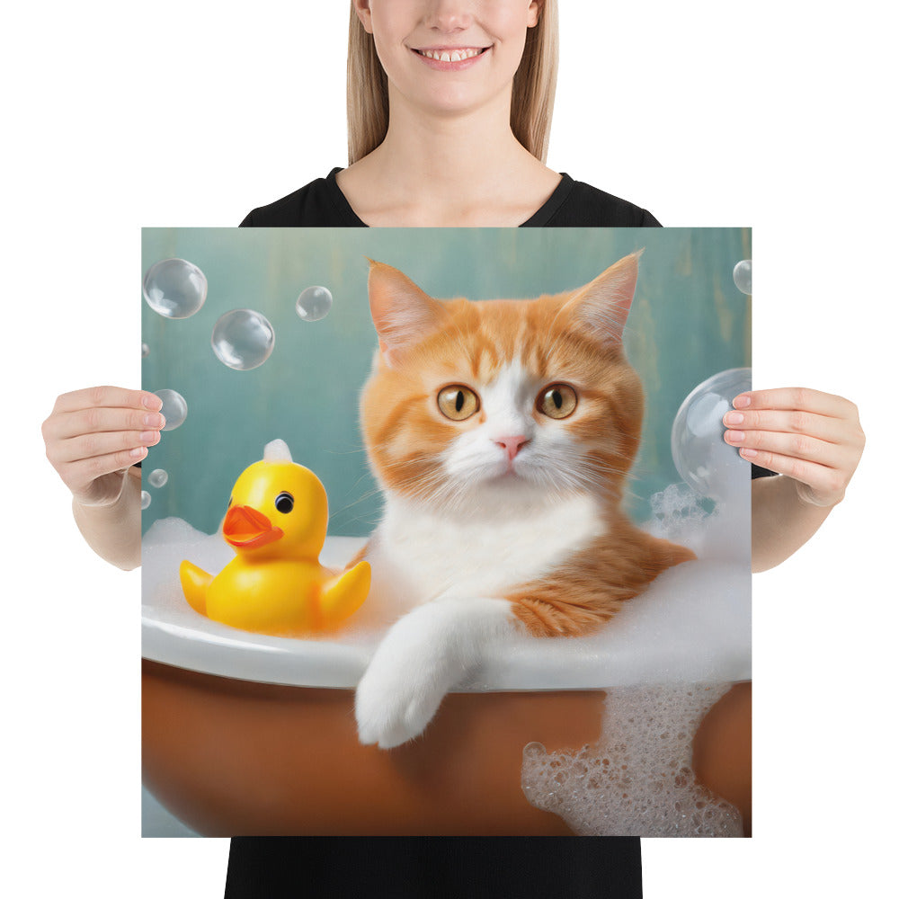 Adorable Cat Bubble Bath Fine Art Poster Print - Perfect for Cat Lovers, Pet Enthusiasts, Kids, and Home Décor - Cute and Whimsical Design