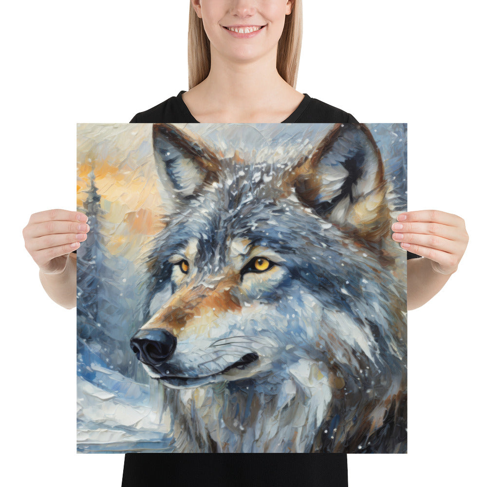 Beautiful Grey Wolf Fine Art Poster Print - Vibrant Oil Painting, Winter Landscape, Great Gift And Home Decor For Nature &amp; Wildlife Lovers