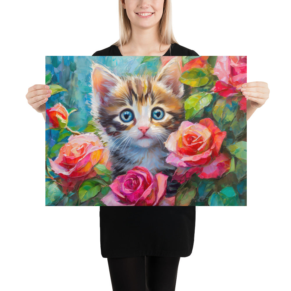 kitten, cat, cats, roses, rose, rose bush, flowers, flower, pets, nature, cute, art,